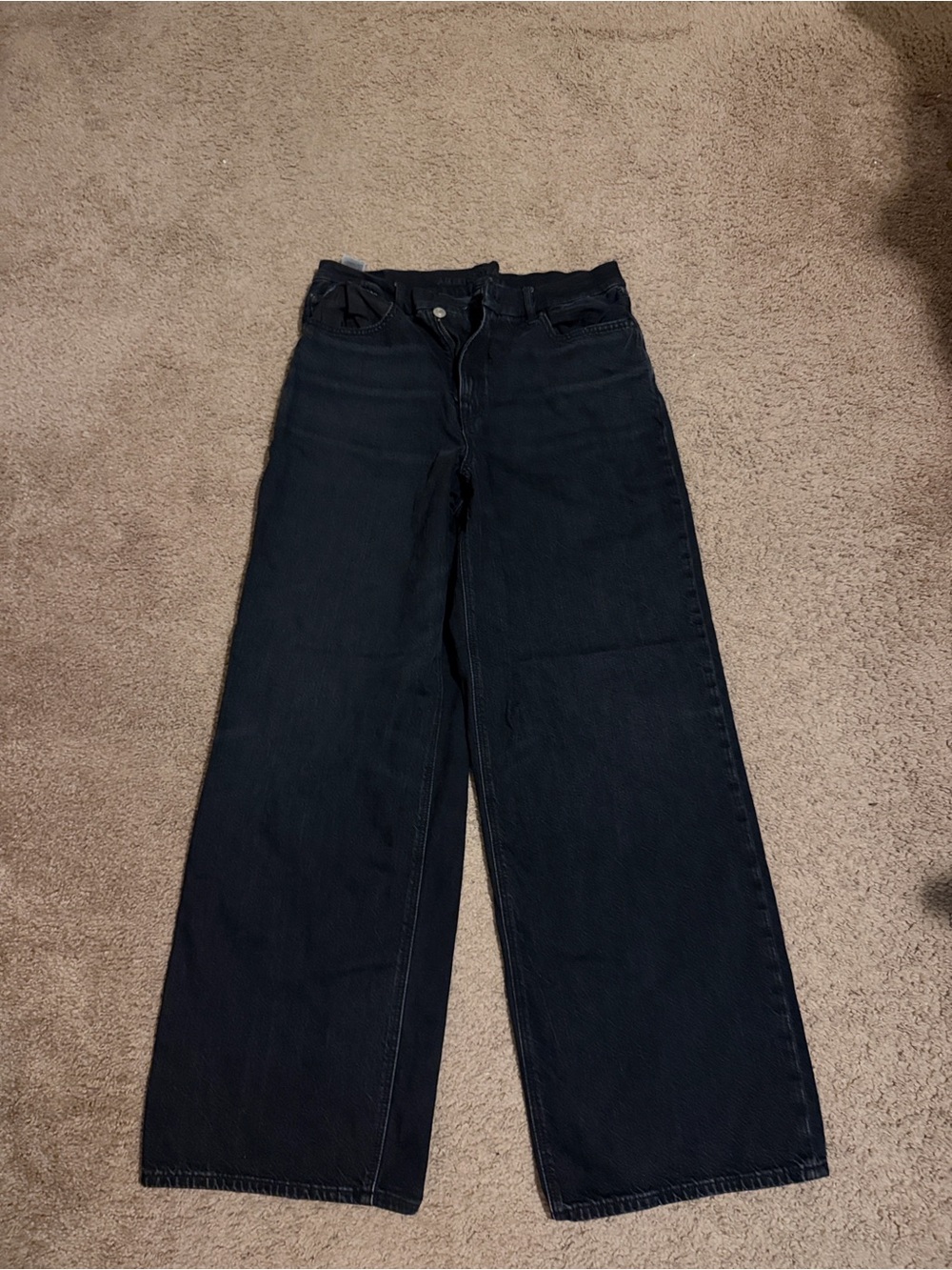 American Eagle Strigid Super High Rise Baggy Straight Jeans 14 Long - Picture 1 of 4